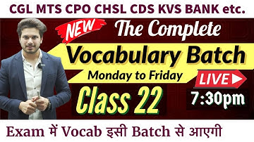 Class 22 The Complete Vocabulary Batch on YouTube by Jaideep Sir|CGL CPO CHSL MTS CDS..for all exams