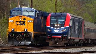 Amtrak Cardinal Passes Stopped Coal Train at Handley!