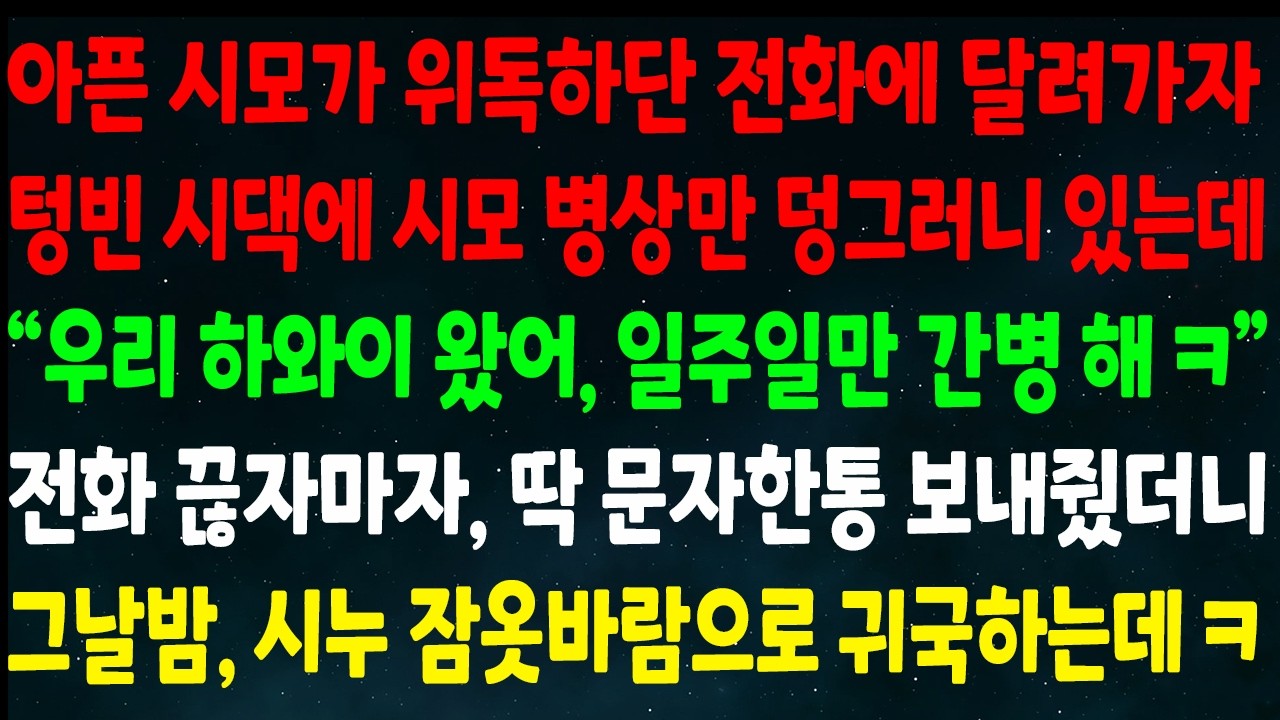 (반전신청사연)아픈 시모가 위독하단 전화에 달려가자 텅빈 시댁에 시모 병상만 있는데