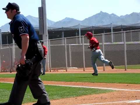 Chris Heisey homers off the foul pole