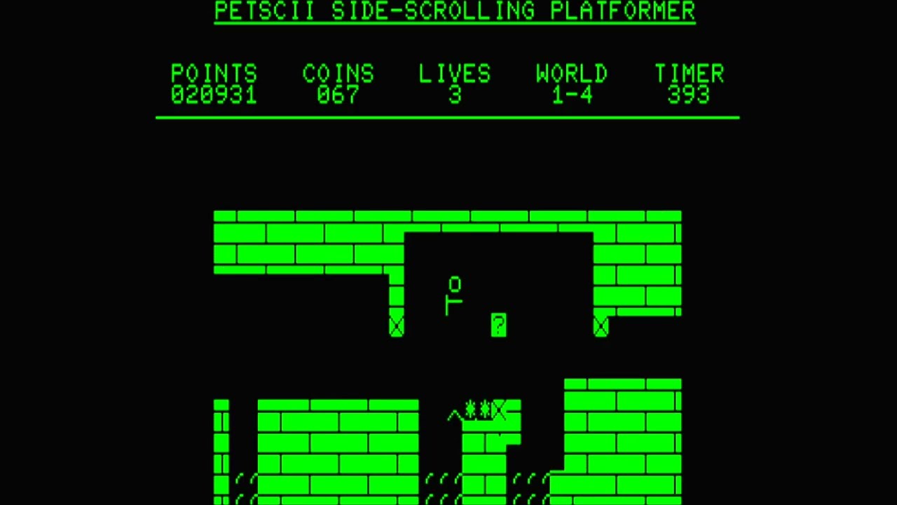 Super Mario meets Commodore PET: PETSCII Side-Scrolling Platformer (2023) Gameplay