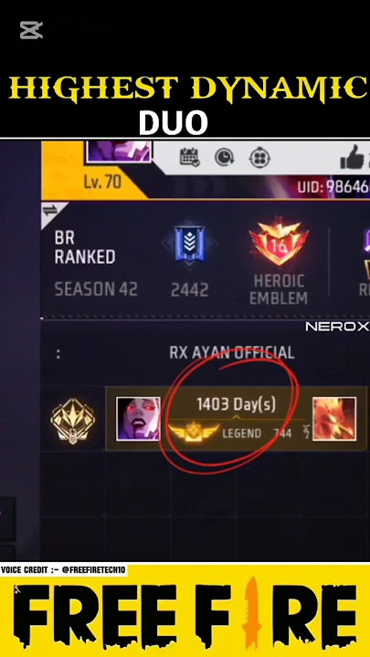 Highest dynamic duo days in freefire😲🥵-voice credit=@freefiretech10😊#freefireshorts#shorts#viral