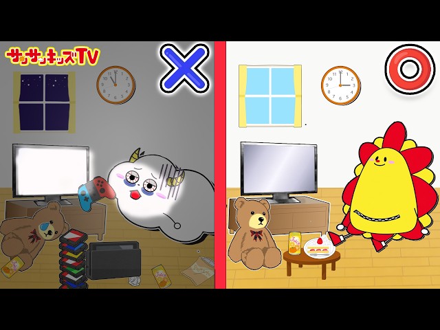 【寸劇】テレビやゲームをするときのルールマナー！ママに怒られないようにお約束守れるかな？よい生活習慣・子供向け知育教育 ★サンサンキッズTV★