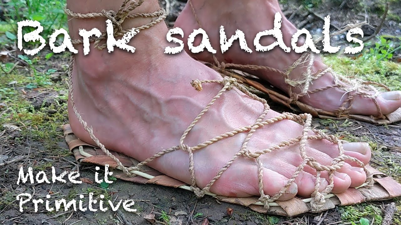 Making primitive bark sandals 