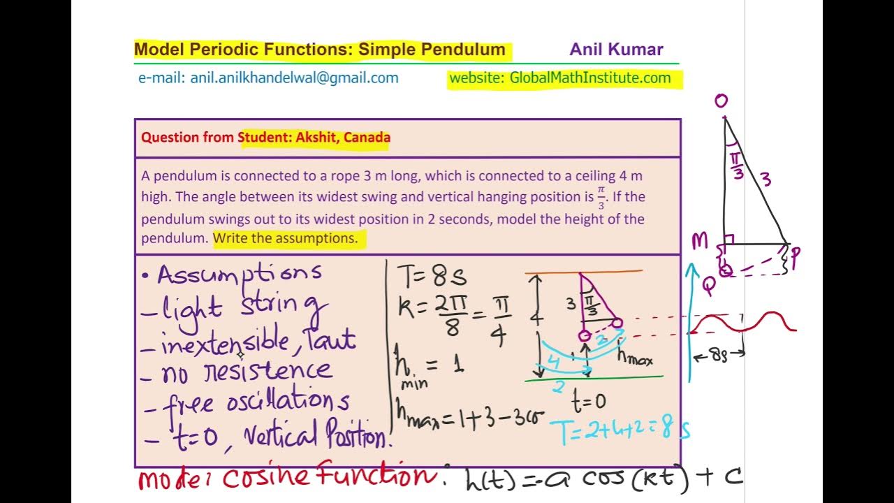 Model Height of Pendulum hanging from the ceiling stretched to widest