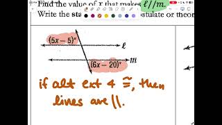 Geometry (A) Lesson 3.3: Proving Lines Parallel (converse statements) - audio is a little off
