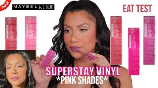 *new PINK MIX* MAYBELLINE SUPERSTAY VINYL LIPSTICKS NATURAL LIGHTING SWATCHES & EAT TEST| MagdalineJ