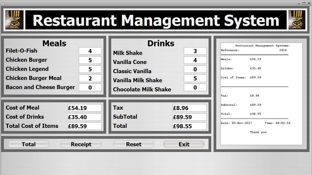 cafeteria management system project in java
