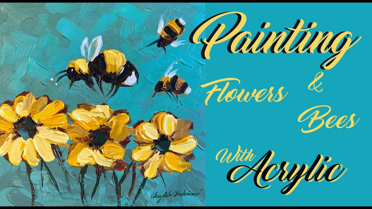 How to Painting Yellow flowers and bees with acrylic | Acrylic painting step by step | Insect art