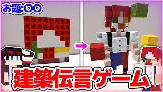 【マインクラフト】お題の物を建築で正しく伝えろ！「建築伝言ゲーム」【マイクラ実況】【×さんちゃんく！】