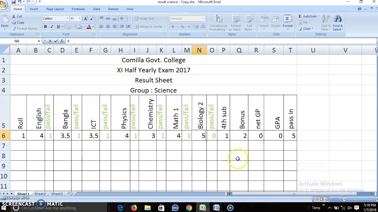 How to calculate Grade Point Average (GPA) by Xcel