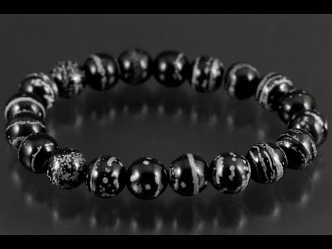 和田峠産縞入り黒曜石10ミリ玉 ブレスレット / Japanese Obsidian Bracelet