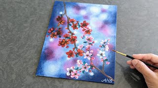 How to paint Cherry blossoms / Bokeh background painting / Acrylic painting tutorial 46