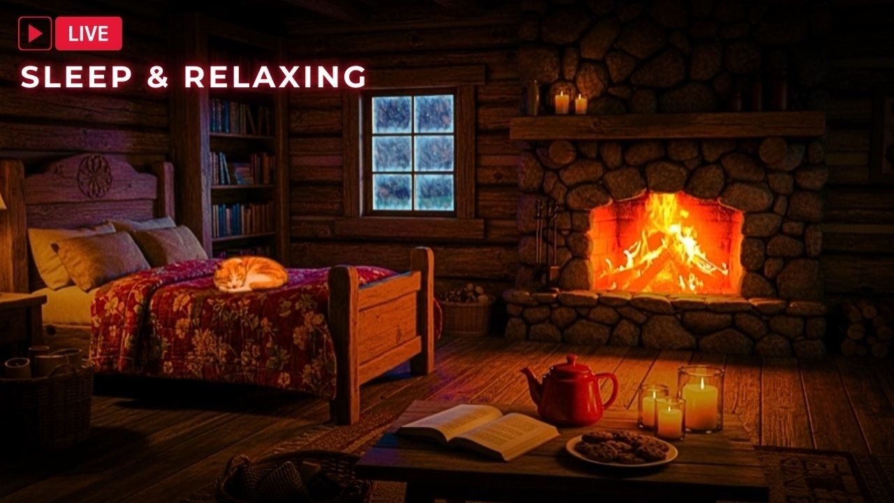 Sleep Soundly in a Winter Cabin 🏡 Fireplace Crackles, Snowstorm Winds & Relaxing Sounds