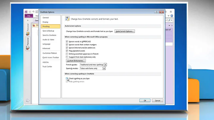 OneNote 2010: Turn grammar check and spell check on and off