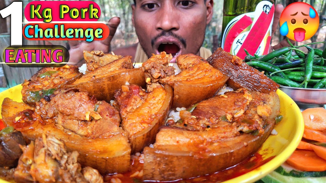 Pork Gravy Eating With Rice | 1Kg Pork Eating Challenge ||