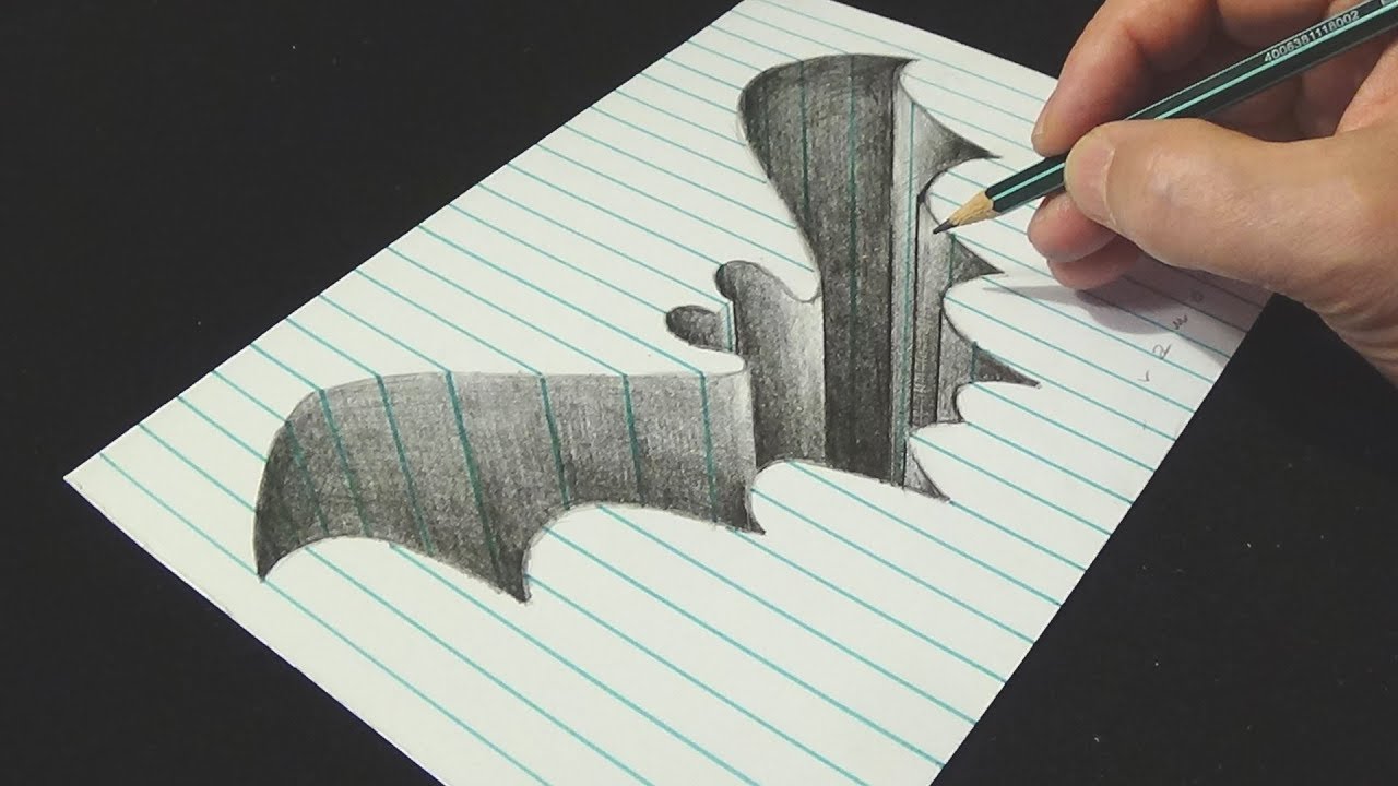 ⁣The Bat Hole - Drawing Bat Hole in Line Paper - 3D Trick Art - Vamos