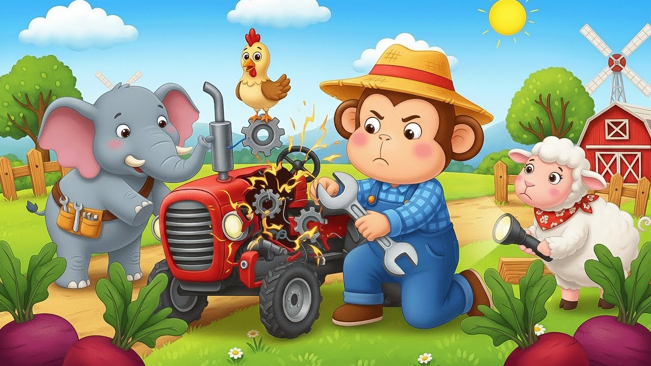 Monkey Funny Fixes Tractor and Plows Beet Field - Farm Work | MonKey Cartoon 🐒