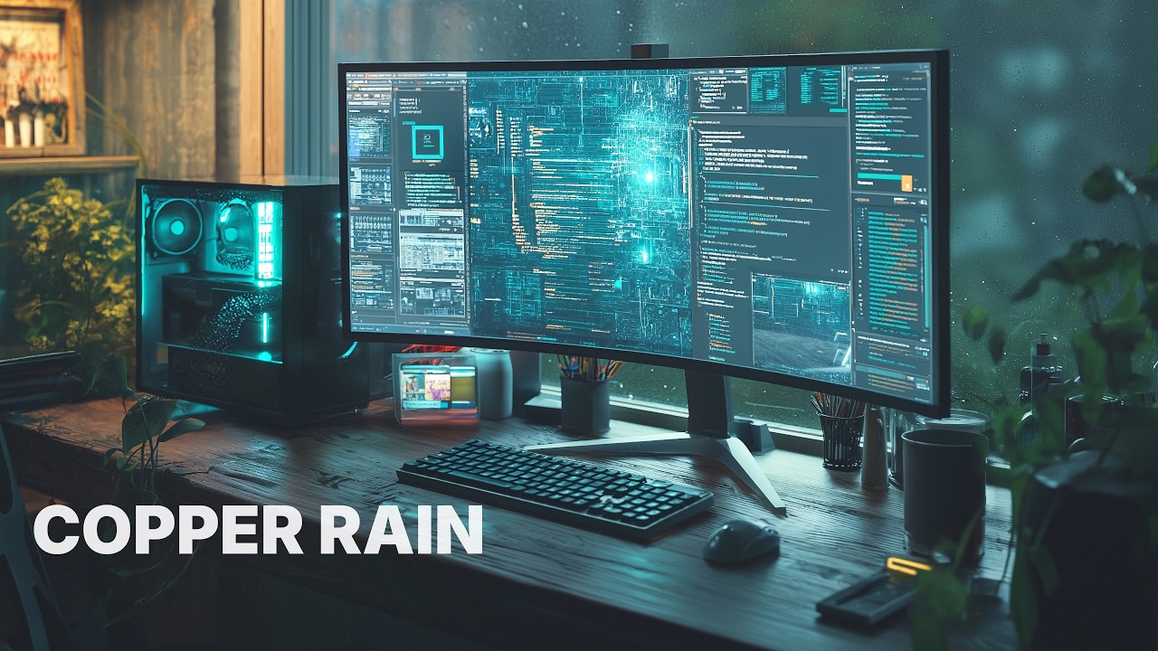 Minimal Synthwave Desk | Raindrops on Copper | Minimal Coding Ambience | Deep Work Music [No Ads]