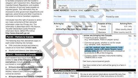 Canada Customs Declaration Card How to Fill Step by Step Full Information