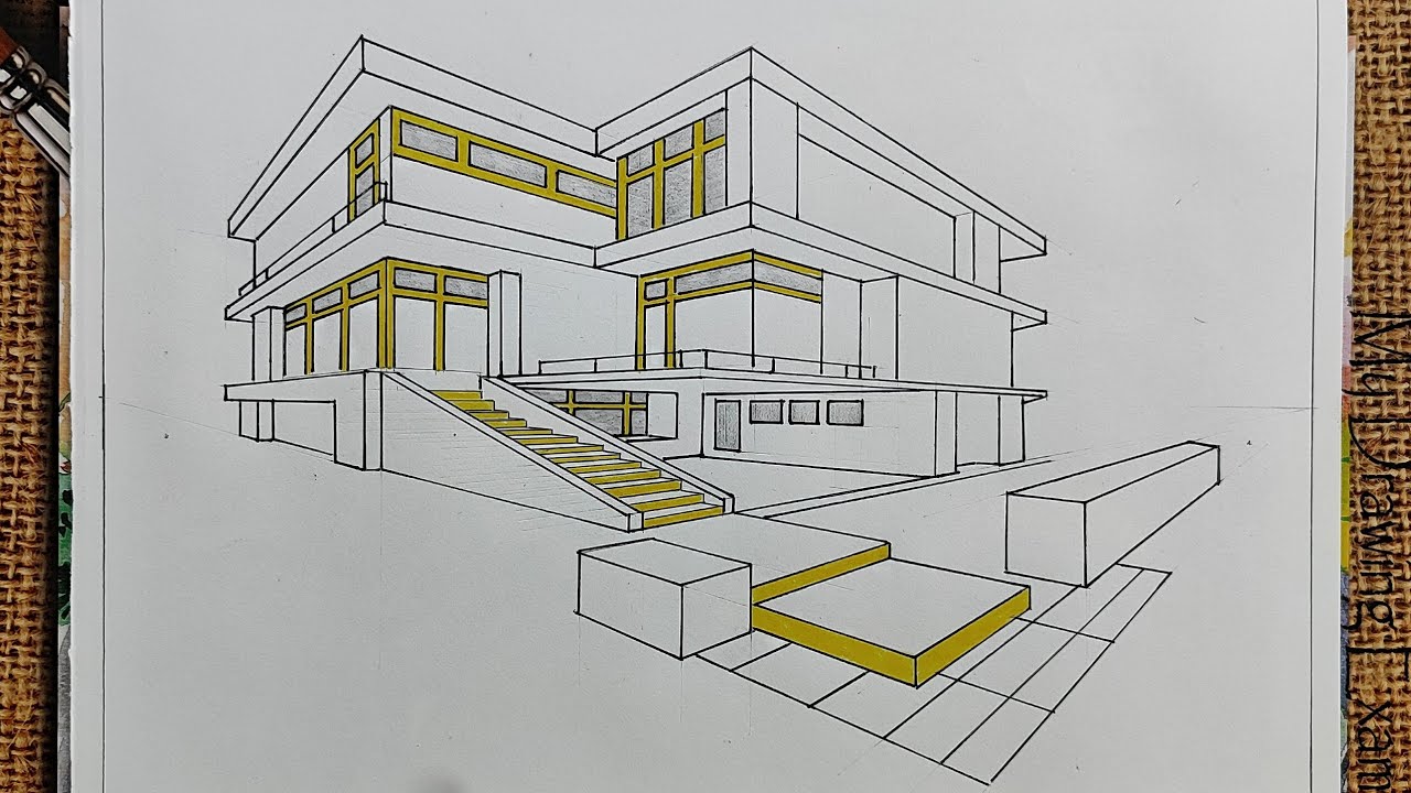 Modern house design | House drawing | Ghar drawing | Home architecture | 2 point perspective drawing