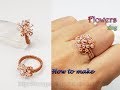 Flower ring from copper wire and small beads - How to make jewelry  445