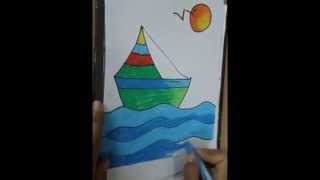 scenery easy simple drawn boat drawings drawing colorful steps