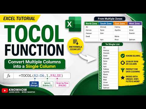 TOCOL Function in Excel Explained | Convert Multiple Columns into One Column