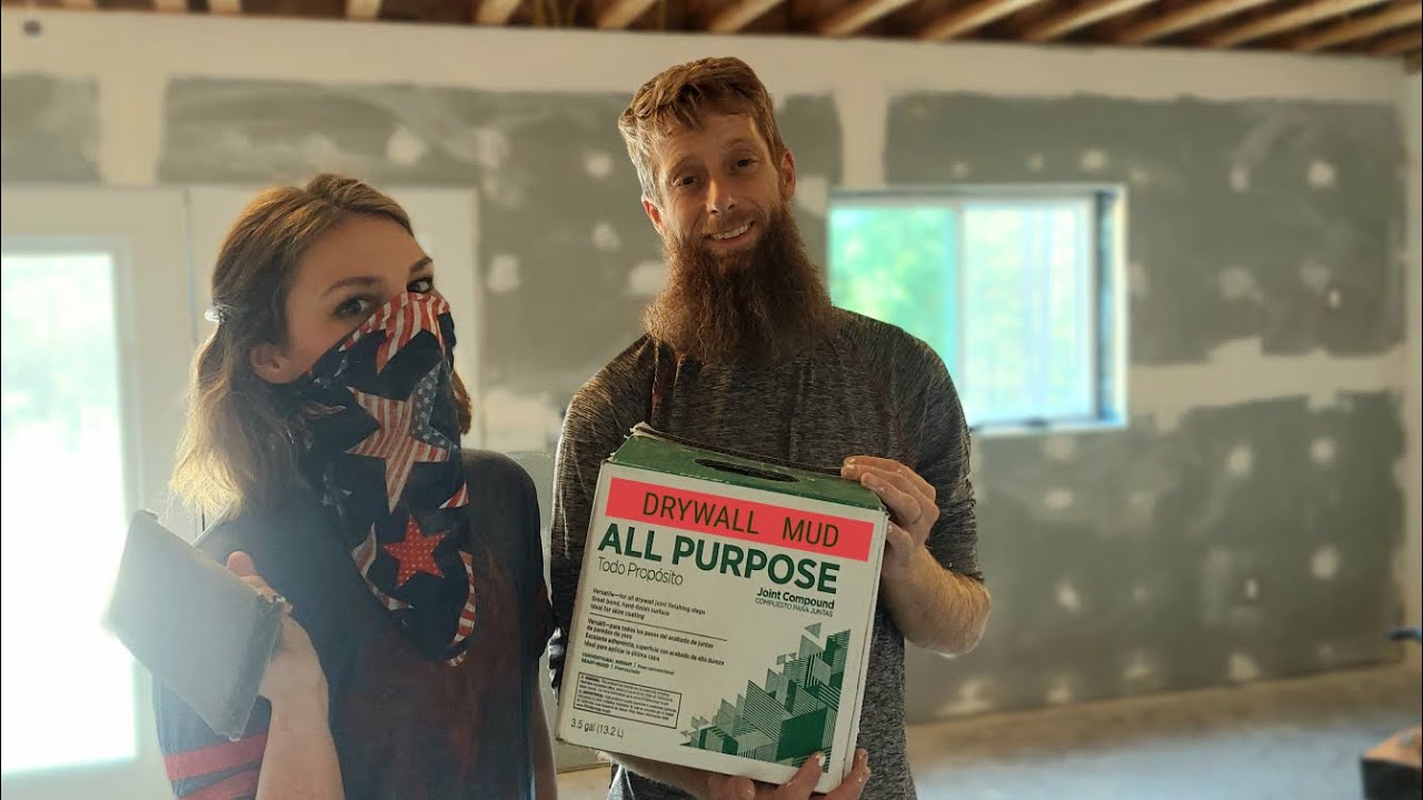 Taking On A New Challenge |Mudding Drywall |Couple Builds Basement for ...