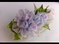 Украшение на гребень Канзаши/Двухцвецная роза с бутонами из органзы/Kanzashi Rose/Organza Rose