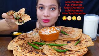 Eating Butter 🧈 Chaap Masala, Aloo Pyaj Prantha, Pyaj Prantha, Aloo Prantha, Gobi & Rajma Prantha