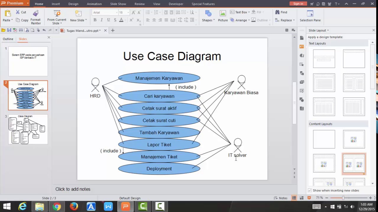 Contoh Use Case diagram dan Class diagram pada sistem ERP 