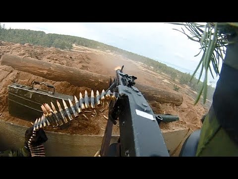 Swedish Army Helmet Cam of MG3 Machine Gunner - Heavy Intense Live Fire Exercise