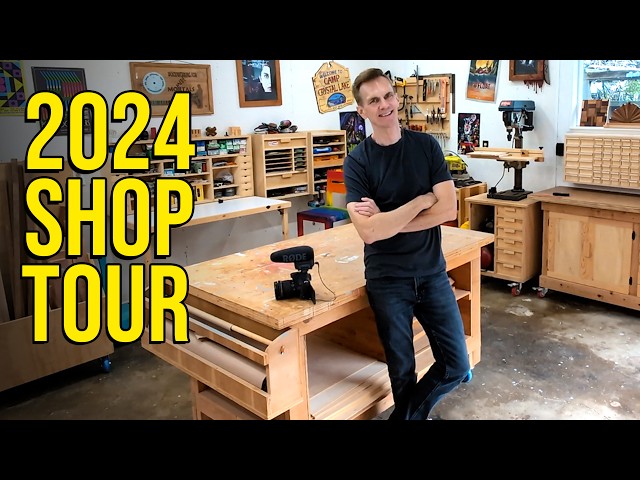 2024 Shop Tour - How to set up an inexpensive, efficient woodworking shop in a small space class=