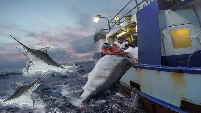 Most Satisfying Longline Fishing Swordfish Skill - Big Catch Tuna