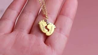 Personalized Baby Feet Necklace with Birthstones-ne1098
