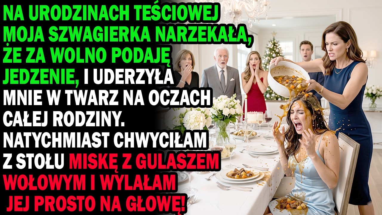 Stałam przy stole z parującą wazą gulaszu, którą przygotowywałam od trzeciej nad ranem, gdy moja szwagierka Magda uderzyła mnie w twarz na oczach pięćdziesięciu osób. „Przeproś moją siostrę...