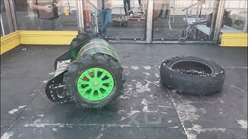 The robot blows a car tire off with Flipsky dual V6