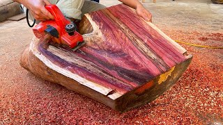 Purple Malformation Tree Trunk To Extremely Unique Tea Table Amazing Woodworking Creative Skills