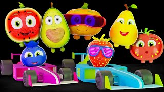 Baby Funny Fruit Dancing with Toy Racing Cars 🥳🥳🥳 SENSORY VIDEO 🌈🚕🚗🚓