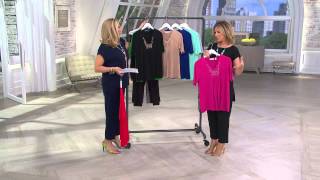 Susan Graver Liquid Knit Deep V-Neck Top with Metallic & Colored Stones with Pat James-Dementri