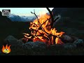 Crackling mountain campfire with relaxing river wind and fire sounds