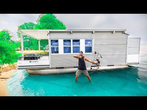 BOWFISHING ON FLOATING TINY HOME OVERNIGHT!!! (Bug Swarm Disaster)