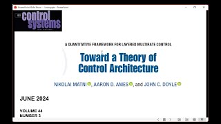"Toward a Theory of Control Architecture" by John C. Doyle