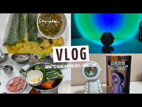LIFE IN KOREA 🇰🇷 | HOW TO MAKE A Bánh Xèo |  UNBOXING ASTRONAUT COLOR CHANGING MOOD LAMP