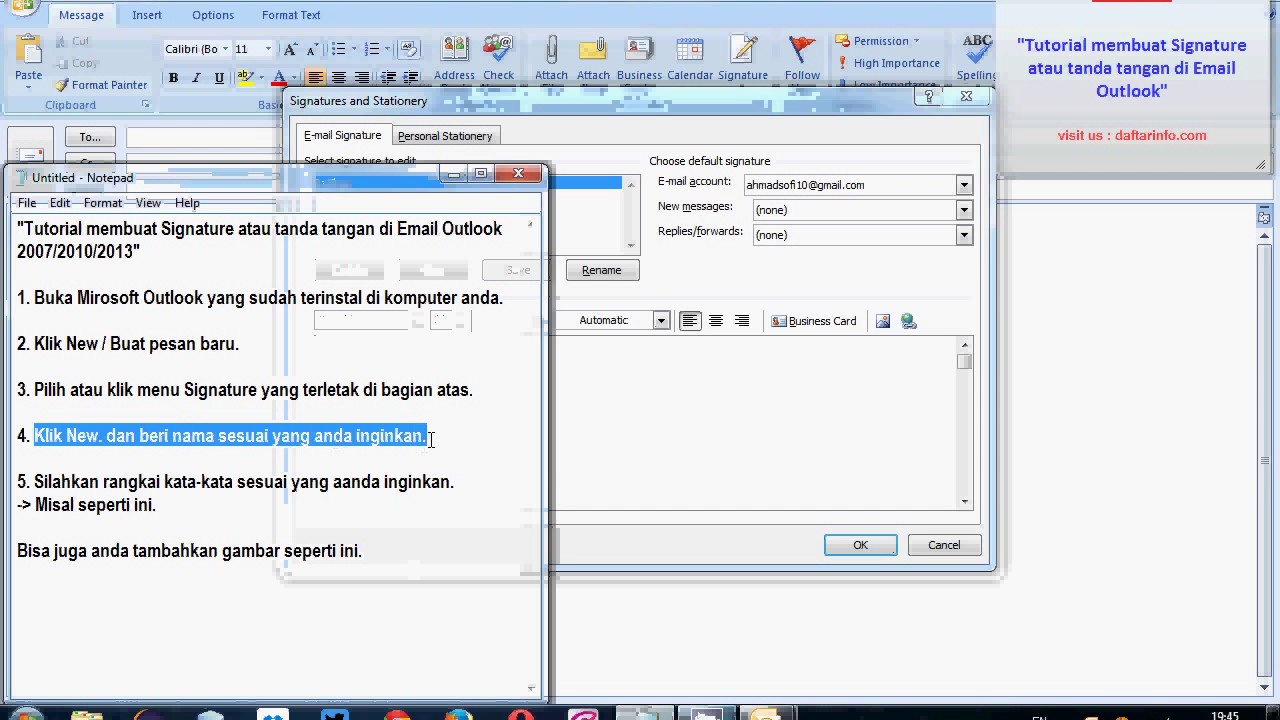 Tutorial Cara Membuat Signature / Tanda Tangan di Email MS
