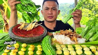 MUKBANG JENGKOL MENTAH   BATANG PEPAYA, IKAN ASIN, PETAI, PARE, KACANG