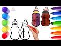 How To Draw cute Feeding Baby Bottle Drawing, Painting &amp; Coloring For Kids and Toddlers_ Child Art🌈🎨