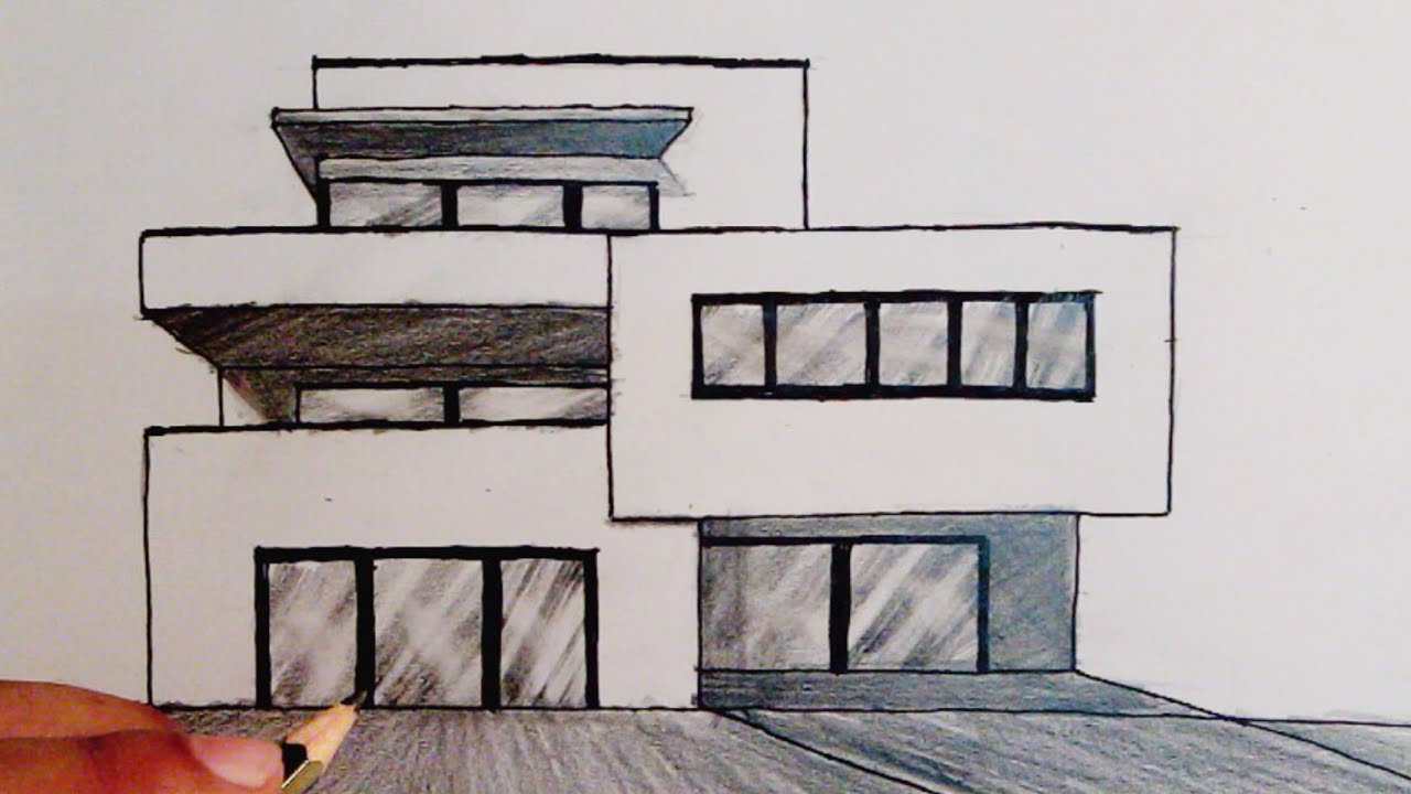 Dream House Sketch Easy Simple Modern House Drawing - Luanetg