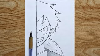 HOW TO DRAW MONKEY D. LUFFY FROM ONE PIECE || LUFFY HALF FACE STEP BY STEP || EASY TUTORIAL